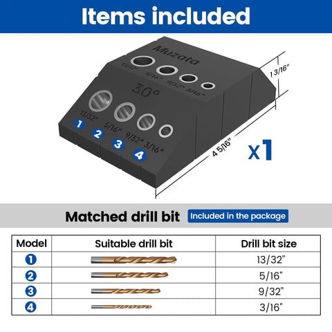 Precision Multi Angle Drill Guide Jig With Laser Engraved Lines And Four Spare Bits For Spot On Accuracy Every Time, size 4.5x6 inches.