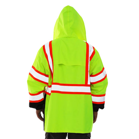 Mens Class 3 Hi Vis Rain Jacket Waterproof Safety Coat Reflective Work Gear Lightweight Yellow And Black Bottom Built Tough All Season Coverage You Can Trust For Daily Shifts