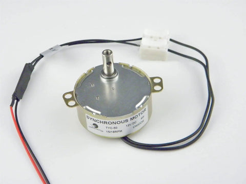 Tiny 110V Synchronous Gear Motor For Cup Turners, Two To Three RPM, Four Watts shown with wiring and shaft detail