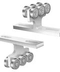 Heavy Duty 6 Wheel Trolley Assembly For Electric Hoist With Super Deep Groove Ball Bearings Loads Like A Champ On 1 5/8 Inch Struts And Pa200 Pa1000 Models - close-up of steel trolley with rollers