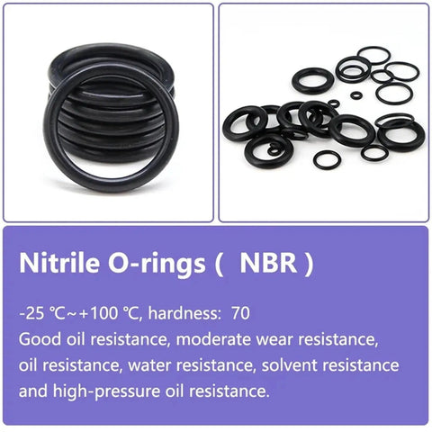 All-Purpose Black Nitrile O-Ring Seal Kit, 3.5mm Cross Section and 10 to 285mm Outer Diameter Range, 10 or 50 Pack, Go-To Seals for Cars, Doors, Windows, Appliances, Pumps and More, Durable Oil and Air Leak Proof. Black nitrile O-rings