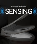Electric Bidet Seat With Auto Open And Close Lid For Elongated Toilets, illuminated lid in dark, auto-open feature visible.