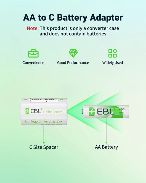 C Size Battery Adapters AA To C Converter Spacer Case 4 Pack For Rechargeable AA Cells Easy To Use Durable ABS Save Money