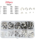 200 Piece E Clip Circlip Washer Set Kit Stainless Steel 304 External Snap Rings For Shafts 1.2 To 15 Mm M1.5 To M10 Range