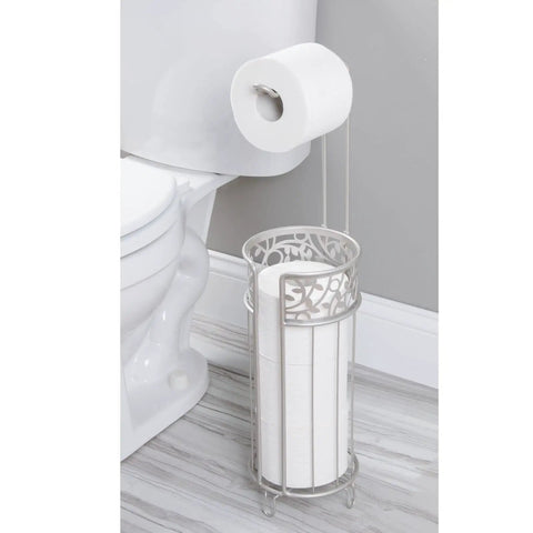 Freestanding Toilet Paper Holder No Drill Install Holds 3 Spare Rolls Matte Silver Bathroom Dispenser For Quick Access