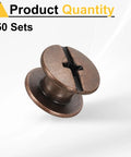 Close-up of M4 Chicago Screw with solid Phillips drive, 50 pack for leather projects, durable red copper coating.