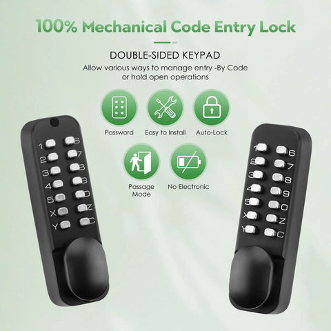 Mechanical Keyless Entry Door Lock With Double Sided Keypad And Lever Handle For Front Gate Auto Locking Interior Exterior Push Button Code Matte Black No Battery Required