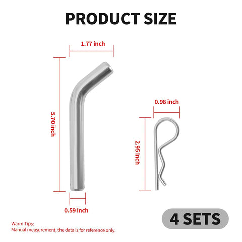 Four Pack Steel Trailer Hitch Pin And Clip With Grooved Head Fits 2 Inch Or 2 And A Half Inch Receivers 5/8 Inch Diameter Towing Pin