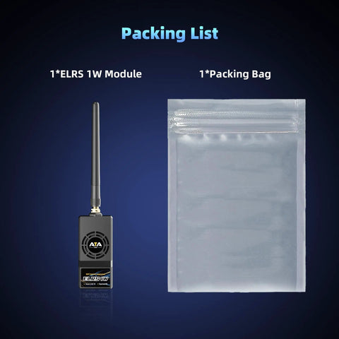 2.4GHz ELRS Long Range Module With 1W Transmission Power And Built In Cooling Fan shown with packing bag