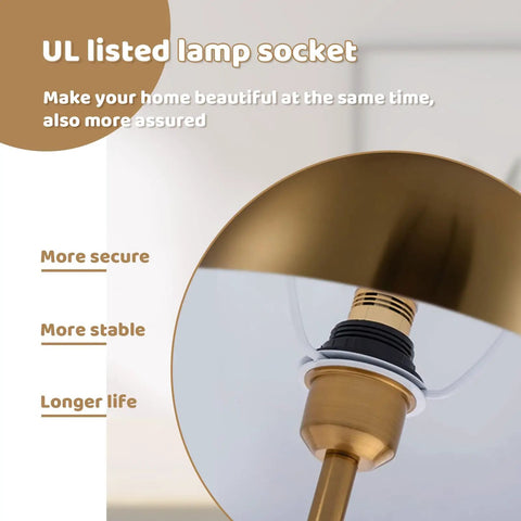 Close-up of Dope Gold Table Lamp With Mushroom Dome Shade Modern Mid Century Nightstand Reading Light UL listed socket detail.