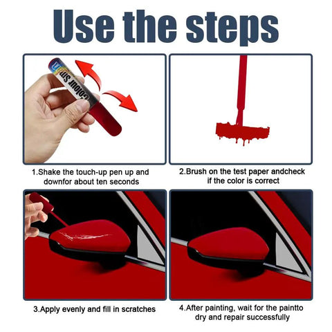 Step-by-step guide using Touch Up Paint For Cars Red Scratch Repair Pen Quick And Easy Car Scratch Remover for automotive surfaces.