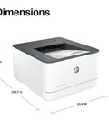 Wireless Black And White Office Printer For Small Teams With Auto Duplex Printing Fast 35 PPM Great For Up To Seven Users Pro Grade Quality For Reports And Documents Reliable LaserJet Style Workhorse with dimensions 15.17"D x 14.4"W x 8.6"H.