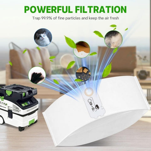 Premium Dust Filter Bags For CT Series Vacuum Cleaners Compatible With CT Mini I MIDI CTC CT 15 Models, showcasing filtration efficiency.
