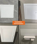Galvanized Steel Attic Access Panel With Smooth Flush Door For Drywall Ceilings And Walls Sweet Fit Plumbing Service Cover Plate 22 By 36 Inches installation demonstration on various surfaces.