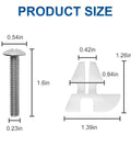 Top Tier Toilet Seat Hardware Kit Built Tough With Rust Resistant Screws And Durable Plastic Nuts dimensions showing mounting bolt and plastic nut sizes.