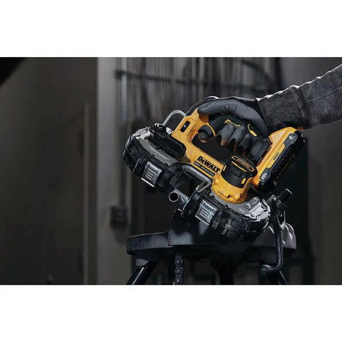 Atomic 20V Max Cordless Brushless Compact Bandsaw Bare Tool Only 1-3/4 Inch Cut Capacity with one-handed overhead cutting.