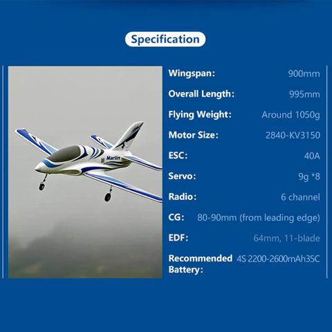 64mm Marlin EDF RC Jet Plane PNP For Adults High Speed Hobby RC Aircraft lightweight white foam jet specification sheet