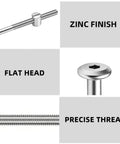 Flat Head Socket Head Cap Screws M6 X 60mm with Barrel Nuts and Allen Wrench Set showing zinc finish and precise thread details.