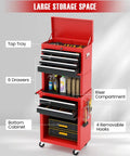 Five Drawer Rolling Tool Cabinet With Auto Locking System And Lockable Wheels, Detachable Top Box, 3-In-1 Modular Metal Tool Cart