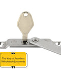 Heavy Duty Die Cast Metal Release Key That Works Like A Champ For Detachable Window Restrictor Stays And Replacement Hardware Tools With Smooth Mill Finish Look on a silver base plate.