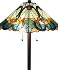 Tiffany Style Floor Lamp With Stained Glass Shade, 63 Inch Tall Mission Standing Lamp, Antique Vintage Yellow Green Brown Decor