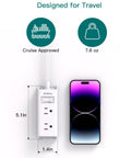 Slim Flat Plug Extension Cord With Six Outlets And Right Angle Design Gonna Save You Serious Space Behind Sofas Beds Or Fridges Perfect For Dorms Tiny Spots Keeps Your Gear Running Butter Smooth All Day Long next to a smartphone, travel-ready and cruise approved.