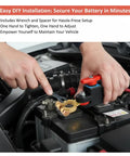 Person installing the Super Cool Smart Battery Cut-Off Switch For 12v-To-24v Cars And Trucks Plus Boats with wrench on a car battery.