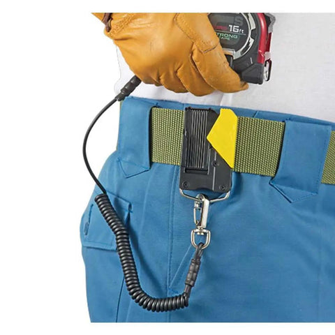 Heavy Duty 25 Ft Tape Measure One And One Sixteenth Inch GS Lock Measuring Tape With Shock Resistant Case, clipped to belt