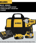 Heavy Hitter 20V Max Cordless Impact Wrench Half Inch Drive Bundle Packs Two Solid Batteries And Quick Charger For Daily Shop Grind And No Fuss Auto Repair Projects Done Right in a tool kit with bag and battery charger.