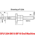 Technical drawing of SFU1204 BK10 BF10 end machined part from C7 SFU1204 Ball Screw with 3 Ball Nut 250mm Rail