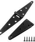 Heavy Duty 5 Inch Strap Hinges 4 Pack Rock Solid Barn Door Hardware For Sheds Gates And Garages Built Tough With No Sweat Setup And Straight Up Reliable Precision Cast Construction in black with screws.