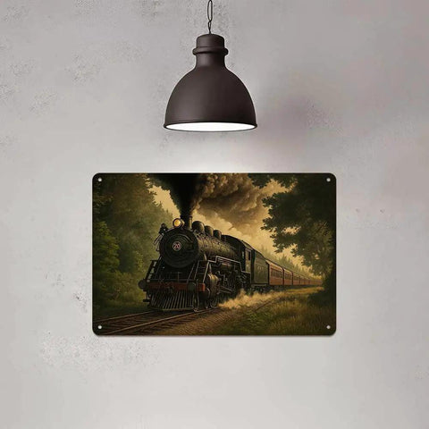 Vintage Steam Train Aluminum Wall Art 8x12 Inch Dope Retro Forest Railway Locomotive Metal Print Rustic Industrial Decor