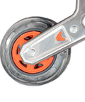 Close-up of Stair Climbing Triangle Caster Wheels Replacement 3.74 In Diameter Stainless Steel showing orange wheel and frame detail.