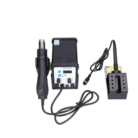 Pro Grade Digital Hot Air Rework Station 898D with adjustable temperature and airflow, brushless fan, aluminum alloy body, 750W power.