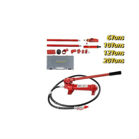 Heavy Duty Hydraulic Jack Kit 6 10 12 20 Ton For Auto Sheet Metal Repair And Frame Straightening, Portable Lift Tools shown disassembled