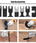52 Piece High Carbon Steel Oscillating Saw Blades Kit for wood metal plastic and drywall cutting in action on various materials