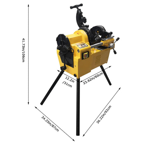Heavy Duty Electric Pipe Threading Machine Half To Two Inch NPT Threader 220V Power with adjustable legs and operating controls.