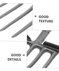 Close-up of Heavy Duty Steel Farm Fork with Four Prongs for Soil Loosening and Turning, highlighting texture and durability
