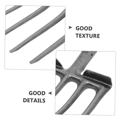 Close-up of Heavy Duty Steel Farm Fork with Four Prongs for Soil Loosening and Turning, highlighting texture and durability