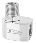 Swivel Rotary Union NPTF X NPTM Stainless Steel 1/2 Inch F NPTF To 1/2 Inch M NPTM High Flow Connector ISO 9001 Certified Self Rotating 30 RPM 4000 PSI Max 250 Degrees F Industrial Fluid Transfer, angled view