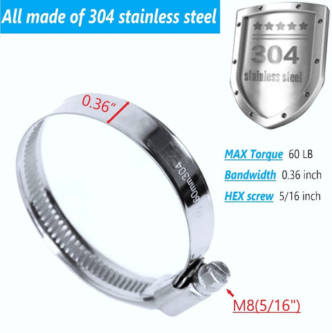 DAFU 15-pack high-pressure hose clamps, 304 stainless steel, worm-gear drive, adjustable 5/9 to 1-1/10 in, M8 hex screw