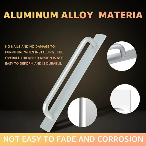 Easy Install Self Sticky Cabinet And Drawer Pull Set, Aluminum Alloy Handles With Strong Adhesive Mount, No Drill Needed, Silver Matte Finish, Durable Rust Resistant For Kitchen Cabinets, Drawers, Windows, And Closets, Large 210mm