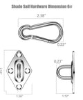 Shade Sail Hardware Dimension showing carabiner and plate details from Heavy Duty Shade Sail Hardware Kit With Winches And Wire Rope Rust Free Stainless Steel Sun Shade Hardware Kit For Rectangle Square Triangle Shade Sail Installation 71 Pieces