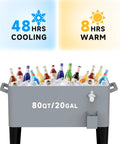 Portable Rolling Cooler Ice Chest Cart Trolley For Outdoor Parties And Patio Decks 80Qt Beer Cooler On Wheels With Bottle Opener