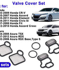VVT VTEC Solenoid Gasket Valve Cover Set Spool Valve Filter Screen for Honda Accord Civic CRV Element Acura RDX RSX TSX 2002 2015 2 Pack Premium Replacement Kit for Easy Install and Long Lasting Seal shown with components and compatible models