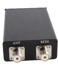 Auto Tuner For Ham Radio With 1.8 To 55 MHz Range Hands Free Auto Tuning No Wires, back view showing ANT and RFIN connectors.