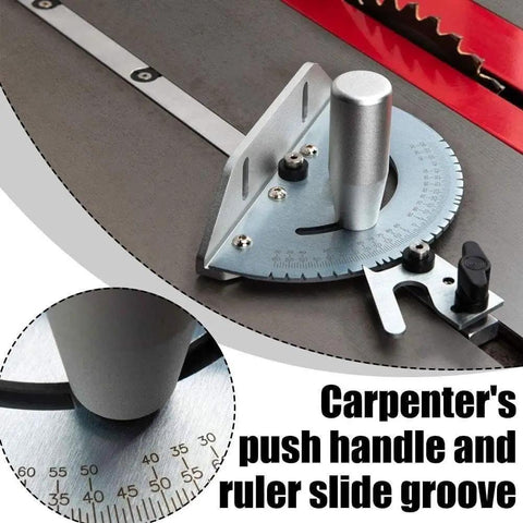 Pro Grade Miter Gauge for Table Saw and Router All Around Woodworking Sled with Multi Angle Scale, close-up of angle ruler