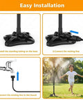 Outdoor Standing Mister installation steps: connect hose, attach misting line, simple setup, no power needed
