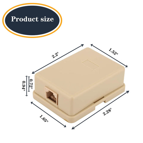 No Fuss Surface Mount Phone Jack Single Port With Four Internal Screw Terminals RJ11 6P4C Female Wall Plate Ivory Two Pack dimensions and design view.