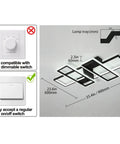 Diagram of Dope Black 95W Flush Mount LED Ceiling Light With Four Interlocking Squares Modern Windmill Design in metal and acrylic.